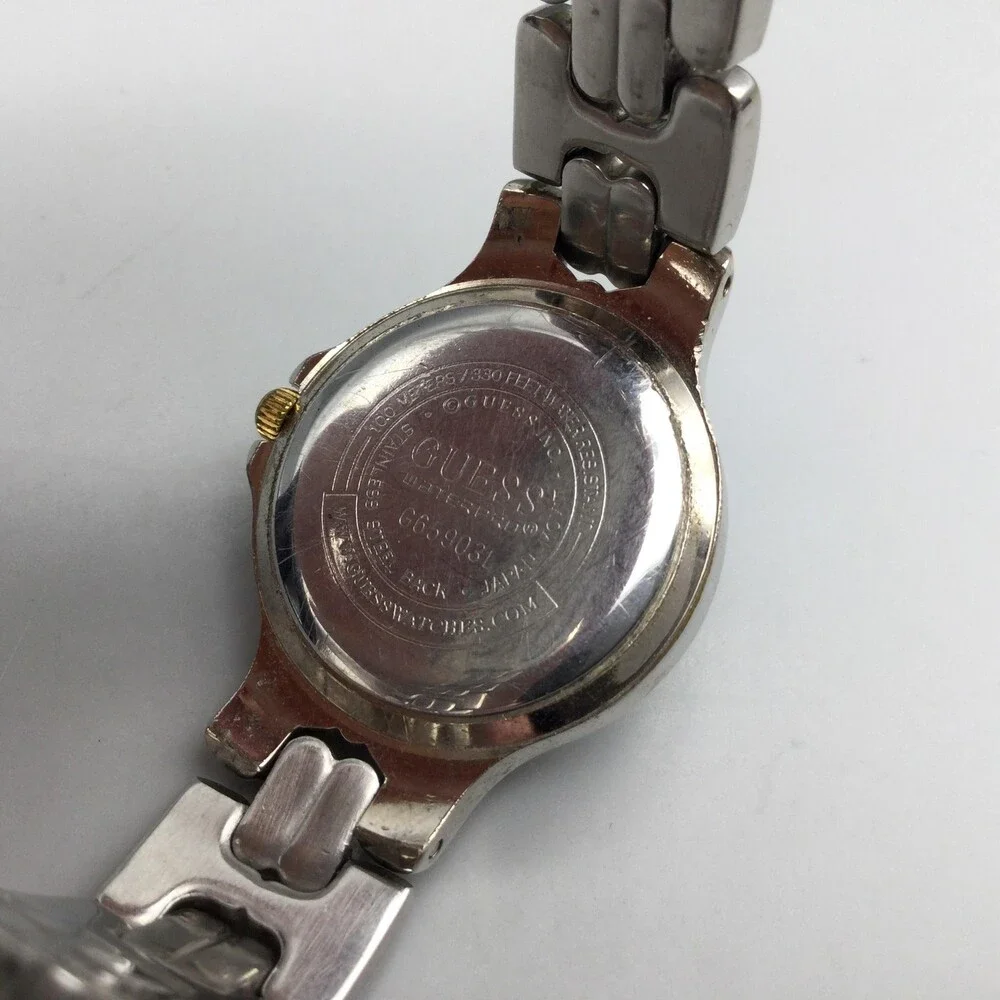 Vintage Guess Waterpro Womens Watch 26mm Blue Dial Two Tone Date New Battery 7